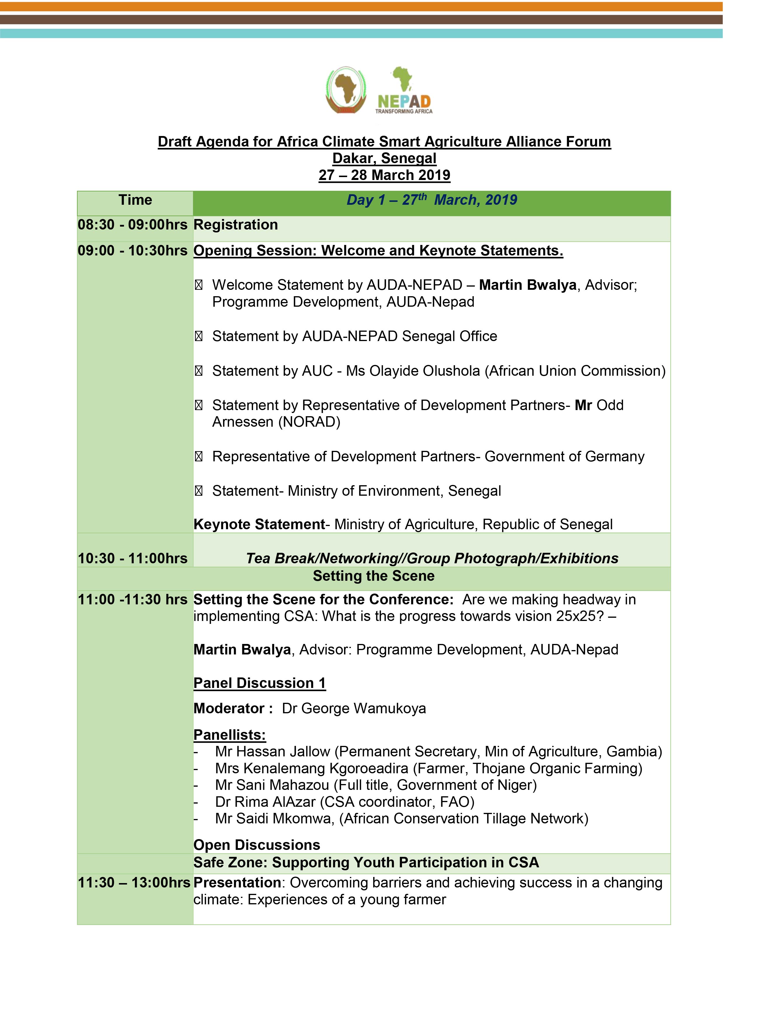 Draft Agenda - 3rd Africa CSA Forum - Senegal